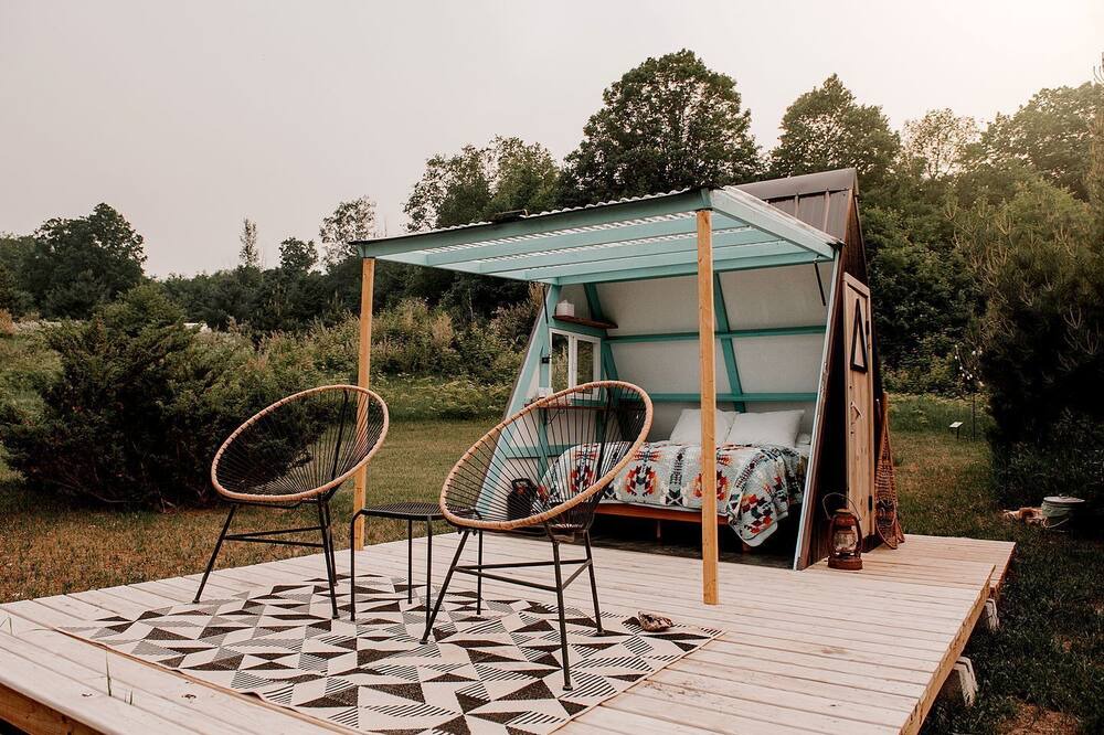 Boyne Falls Cabin | A-Frame Serenity: Tiny Cabin with Panoramic Scenery in Michigan's Tranquil Setting