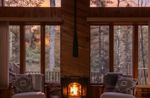 Thompsonville Cabin | A-Frame Cabin on Betsie River – Private Dock & Fishing Near Crystal Mountain