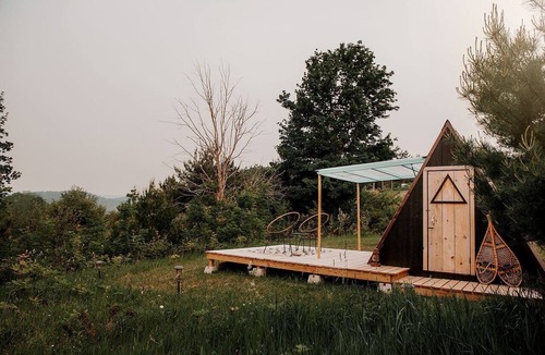 Boyne Falls Cabin | A-Frame Serenity: Tiny Cabin with Panoramic Scenery in Michigan's Tranquil Setting