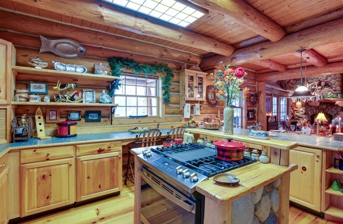 Thompsonville Cabin | Handcrafted Log Home on River Near Crystal Mtn
