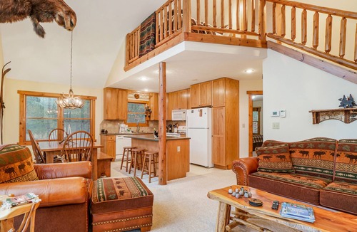 Thompsonville House | Riverfront home with deck, firepit, two fireplaces, W/D, bar, & two kayaks
