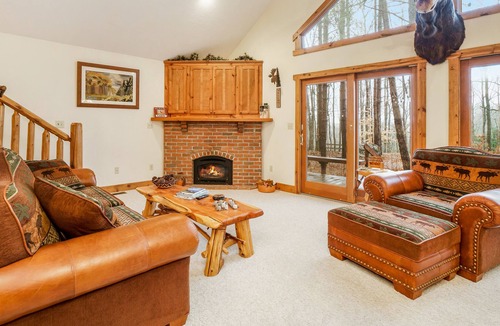 Thompsonville House | Riverfront home with deck, firepit, two fireplaces, W/D, bar, & two kayaks